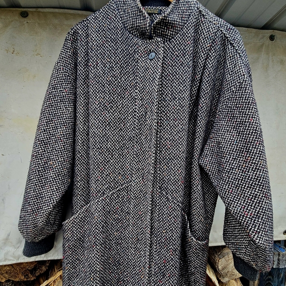 VINTAGE 1980s Cool Textured Tweed Tweed MIDI Coat/Jacket With Batwing Detail - Picture 11 of 13
